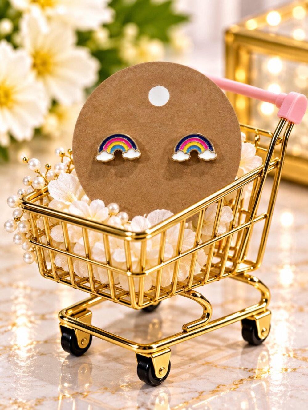 Gold Rainbow Cloud Stud Earrings Colorful Enamel Dainty Cute Fashion Jewelry